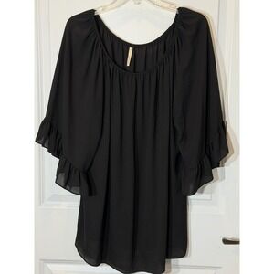 Emma Rose Black Ruffle Sleeve Off Shoulder Boho Chic Blouse Top Womens L